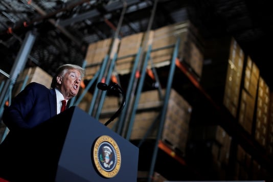 US President Donald Trump speaks during a visit to medical equipment distributor Owens & Minor in Allentown. (Reuters)