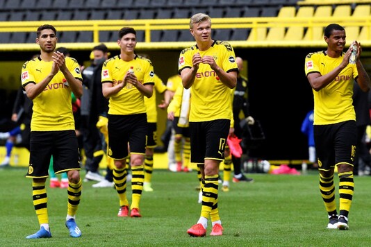 Erling Halaand celebrates with teammates (Photo Credit: Reuters)