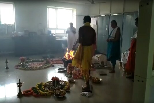 Pooja ceremony being conducted at RTO office in Bengaluru. (News18.com)