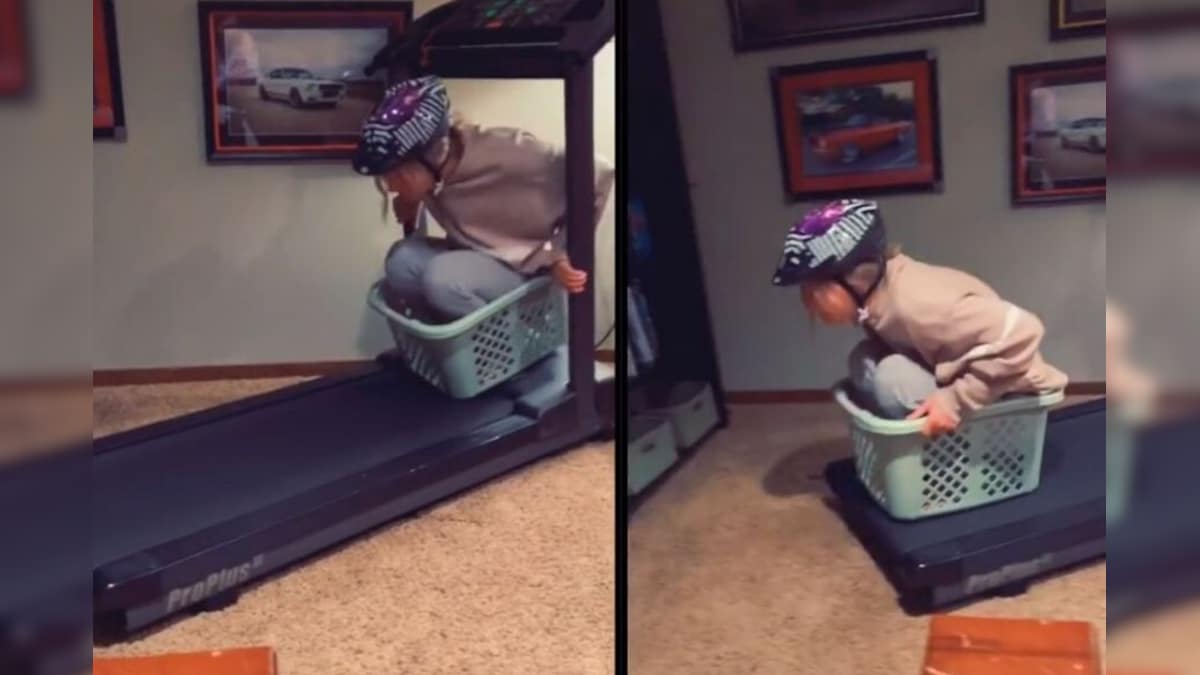 Watch Woman Recreates Mario Kart with Laundry Basket and Treadmill in