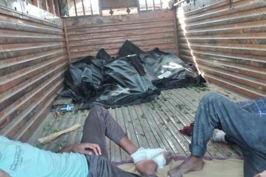 One of the three trucks with the dead and the injured migrants.




