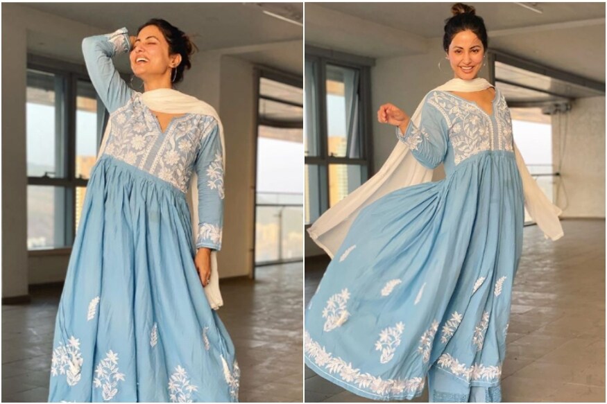 Hina Khan Looks Elegant in an All-blue Ethnic Look, See Pics - News18