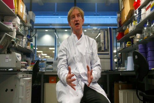 Professor Adrian Hill who is working on vaccine for Ebola speaks to members of the media at The Jenner Institute in Oxford, southern England. (Reuters)