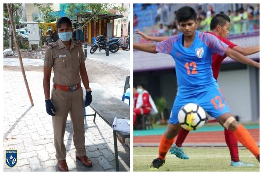 Indumathi was spotted performing her police duties amid coronavirus pandemic (Photo Courtesy AIFF & supermachans Insta Page)