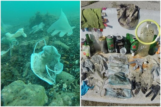 Surgical masks and latex gloves found floating in Mediterranean ocean-bed | Image credit: Facebook