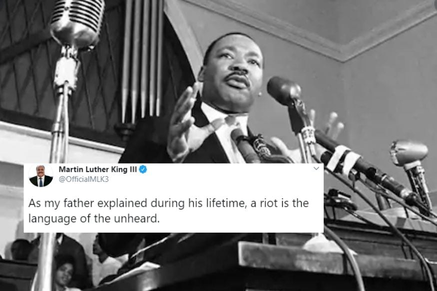 Twitter Tried to School Martin Luther King III About His Father's Quote on  Riots