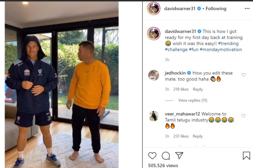 David Warner Performs Another TikTok Challenge, this Time on Dhanush’s Why This Kolaveri Di