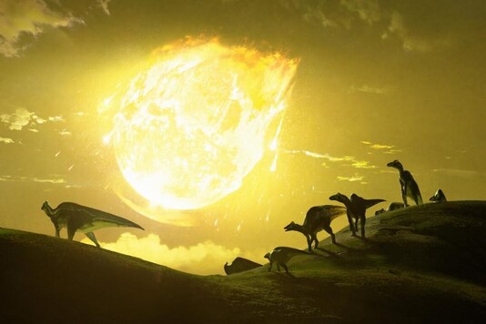 Original artwork depicting the moment the asteroid struck in present-day Mexico. (Image: Chase Stone)