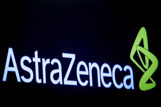 The company logo for pharmaceutical company AstraZeneca is displayed on a screen on the floor at the New York Stock Exchange (NYSE) in New York, U.S., April 8, 2019. REUTERS/Brendan McDermid