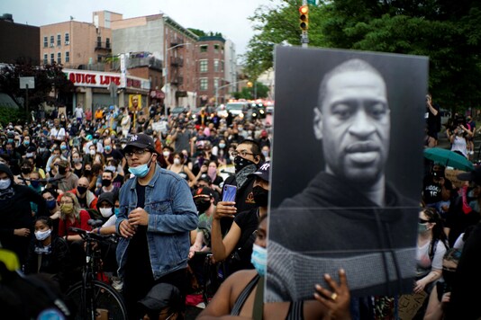 A portrait of George Floyd, who died in Minneapolis police custody, is seen during a protest against his death, in New York City, New York, U.S. (Reuters)