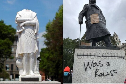 Photo of Columbus and Churchill statues/ Twitter