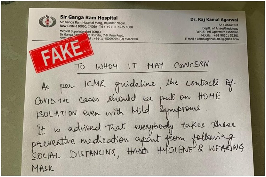 Read more about the article Delhi Hospital Says Viral Prescription Asking Covid-19 ‘Contacts’ to Dwelling Quarantine is Faux