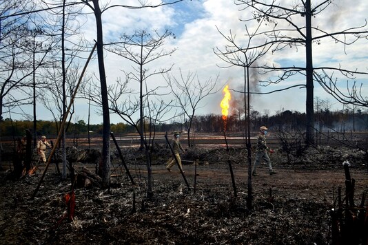 The well has been spewing gas since May 28 and a fire has been raging in the area since June 9 in which two firefighters lost their lives. (AP)