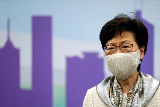 Hong Kong Chief Executive Carrie Lam, wearing a face mask following the coronavirus disease (COVID-19) outbreak, holds a news conference in Beijing, China, June 3, 2020. REUTERS/Carlos Garcia Rawlins