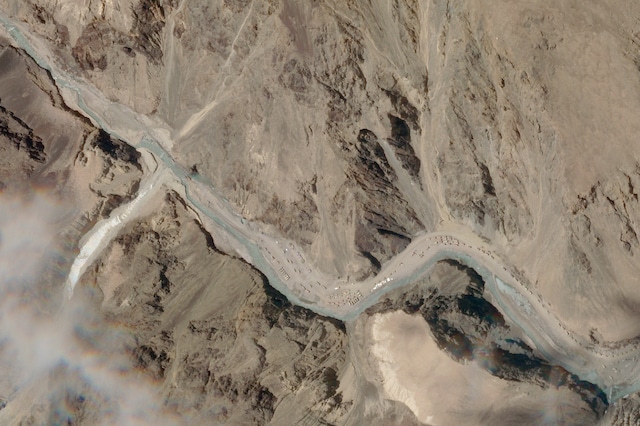 This satellite photo provided by Planet Labs shows the Galwan Valley area in the Ladakh region near the Line of Actual Control between India and China on June 16, 2020. (Planet Labs via AP)