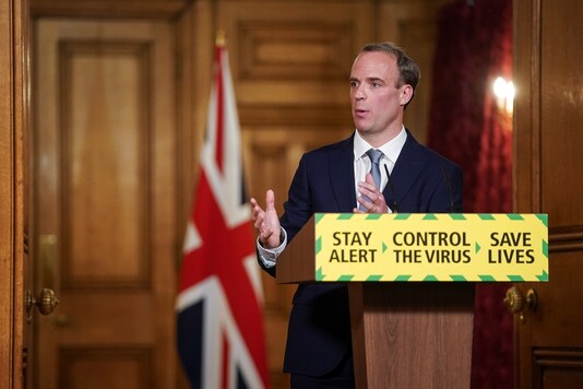 Britain's Secretary of State for Foreign Affairs Dominic Raab speaks during a daily briefing to update on the coronavirus disease (COVID-19) outbreak, at 10 Downing Street in London, Britain June 15, 2020. Pippa Fowles/10 Downing Street/Handout via REUTERS