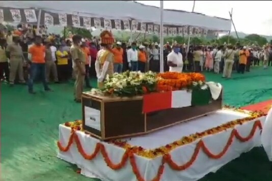 Sepoy Chandrakanta Pradhan who lost his life in action in Galwan Valley, being laid to rest in Odisha's Kandhamal. (Image: ANI)
