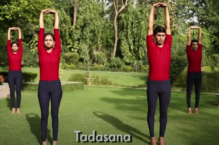 Premium Vector | Girl practicing utthita tadasana yoga mountain pose open  hands