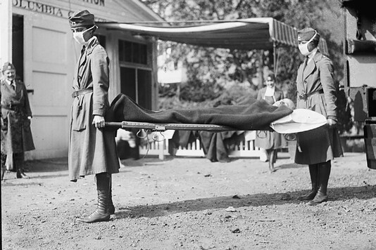 Nurses take part in a demonstration at the Red Cross Emergency Ambulance Station in Washington, DC, during the Spanish Flu pandemic of 1918 in Washington. (US Library of Congress/Handout via REUTERS)