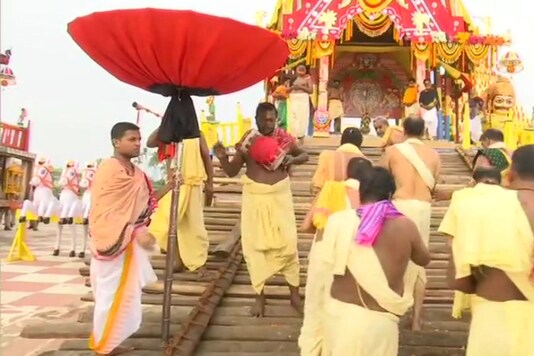 Priests gathered early morning at the temple premises to carry out the Rath Yatra.