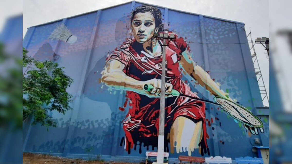 Pv Sindhu Shares Her 40 Feet Wall Art On Sardar Patel Stadium In Khammam Thanks Artists News18