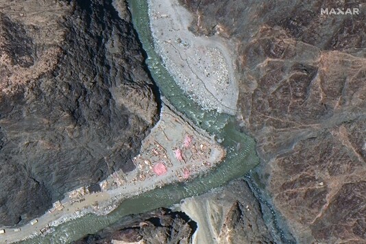 This June 22, 2020, satellite image provided by Maxar Technologies shows the Line of Actual Control (LAC), the border between India and China. Chinese and Indian military commanders agreed to disengage their forces in the disputed area of the Himalayas following a clash that left at least 20 soldiers dead, both countries said. (Maxar Technologies via AP)