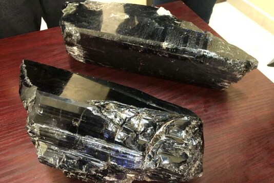 Two tanzanite gemstones ? the largest ever found, according to the mines ministry - are pictured at a ceremony attended by senior government officials in Simanjiro district, northern Tanzania, June 24, 2020, in this Handout picture. (Reuters)