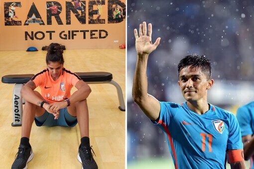 Aditi Chauhan and Sunil Chhetri (Photo Credit: Twitter and PTI)