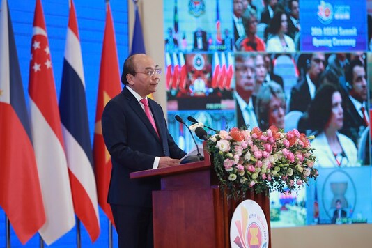 Vietnamese Prime Minister Nguyen Xuan Phuc delivers a speech at the opening ceremony of the 36th ASEAN Summit in Hanoi, Vietnam on Friday. (AP Photo/Hau Dinh)
