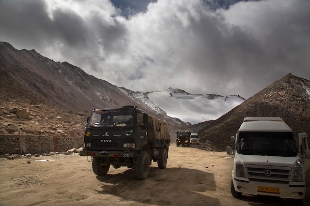 In this September 14, 2018, file photo, an Indian Army truck crosses Chang la pass near Pangong Lake in Ladakh region, India. (AP)