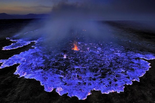 Volcano in Indonesia Erupts with Electric-Blue Lava at Night And It's Mesmerizing