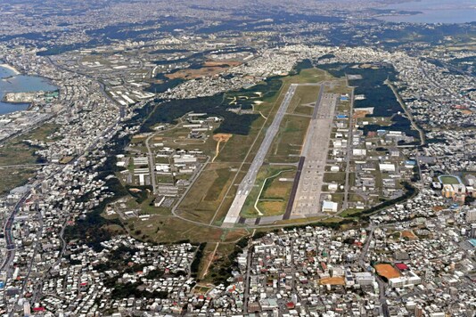 FILE - This Jan. 27, 2018, aerial file photo shows U.S. Marine Air Station Futenma in Ginowan, Okinawa, southern Japan.  (AP)