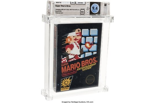 The sealed copy of Super Mario Bros from 1985 that was auctioned for $114,000. (Image: Associated Press)