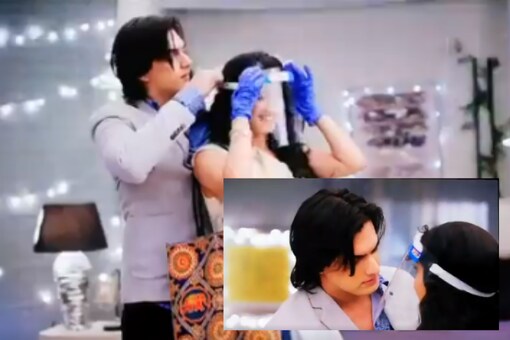 Stills from Yeh Rishta Kya Kehlata Hai on Star Plus featuring actors wearing face masks while romancing each other | Image credit: Twitter 