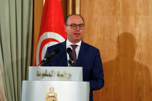 Tunisia's Prime Minister Elyes Fakhfakh speaks during a handover ceremony in Tunis, Tunisia February 28, 2020. REUTERS/Zoubeir Souissi - RC2O9F9RKT2I