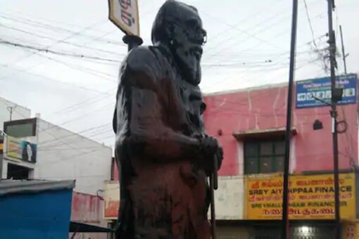 A witness noticed saffron paint poured all over the statue.