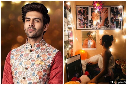 Kartik Aaryan and (right) the photo shared by his fan.