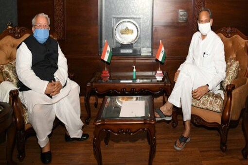Rajasthan Governor Kalraj Mishra (left) with Chief Minister Ashok Gehlot on Saturday.