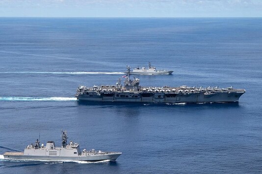 The drills were carried out near India's Andaman and Nicobar islands which sits near the Malacca Straits, one of the world's busiest shipping routes for trade and fuel, an Indian source said. India has a military base on the islands. (Photo: @USNavy/ Twitter)


