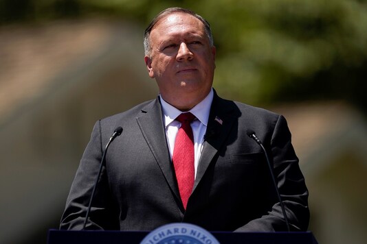 Secretary of State Mike Pompeo speaks at the Richard Nixon Presidential Library, Thursday, July 23, 2020, in Yorba Linda, California. Ashley Landis/Pool via REUTERS