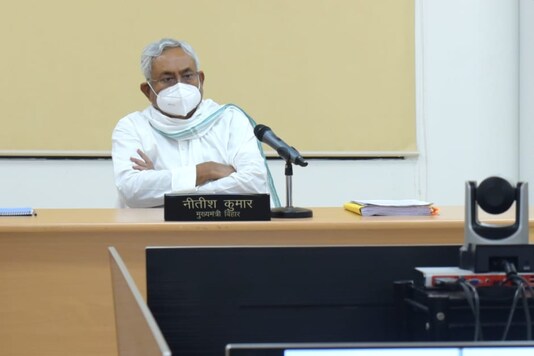 Bihar Chief Minister Nitish Kumar holds a State Cabinet meeting through video conference on Saturday. (Image: ANI)