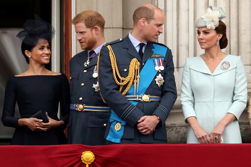 File photo Meghan Markle, Duchess of Sussex, Prince Harry, Prince William, Catherine, Duchess of Cambridge on the balcony of Buckingham Palace. (Reuters)