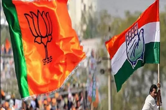 File photo of BJP and Congress flags.