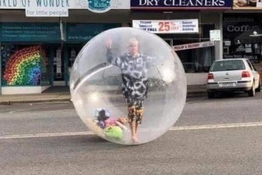 Melbourne Man Walks Around in a Plastic Bubble to Protect Himself from