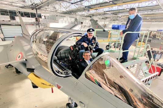 India’s ambassador to France Jawed Ashraf in the cockpit of a Rafale jet with Air Commodore Hilal Ahmad Rather. (Photo courtesy: Twitter)