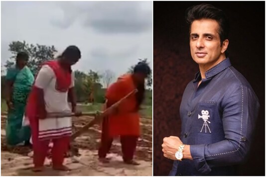 Sonu Sood (R) gifted a tractor to a family in village recently