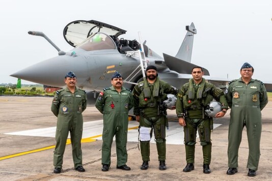 The Rafale after arrival at the Ambala airbase.