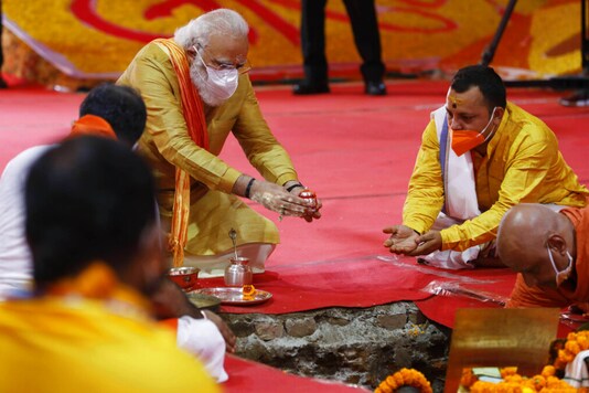 File photo of PM Narendra Modi performing 'Bhoomi Pujan' at the Ram Mandir site in Ayodhya. (AP)