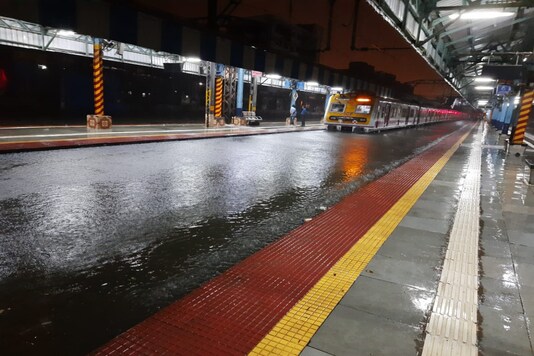 A suburban local train stranded at a station in Mumbai on Wednesday. 