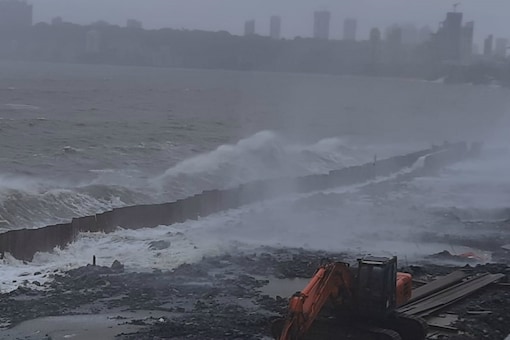 High tide hits Mumbai's Marine Drive.